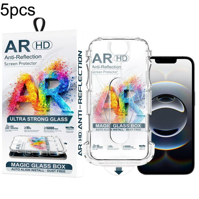 5pcs Easy Install Dust-proof Box AR HD Tempered Glass Film, For iPhone 17e / 16e / 14 / 13 Pro, For iPhone 17 Pro Max, For iPhone 17 Pro, For iPhone 17 / 16 Pro, For iPhone Air, For iPhone 16 Pro Max, For iPhone 16 Plus / 15 Plus, For iPhone 16 / 15   ...