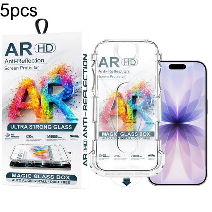 5pcs Easy Install Dust-proof Box AR HD Tempered Glass Film, For iPhone 17e / 16e / 14 / 13 Pro, For iPhone 17 Pro Max, For iPhone 17 Pro, For iPhone 17 / 16 Pro, For iPhone Air, For iPhone 16 Pro Max, For iPhone 16 Plus / 15 Plus, For iPhone 16 / 15   ...