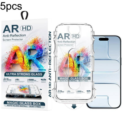 5pcs Easy Install Dust-proof Box AR HD Tempered Glass Film, For iPhone 17e / 16e / 14 / 13 Pro, For iPhone 17 Pro Max, For iPhone 17 Pro, For iPhone 17 / 16 Pro, For iPhone Air, For iPhone 16 Pro Max, For iPhone 16 Plus / 15 Plus, For iPhone 16 / 15   ...