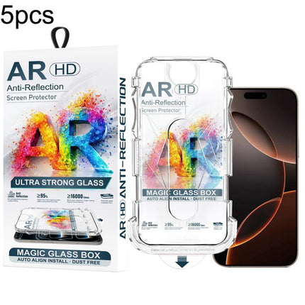 5pcs Easy Install Dust-proof Box AR HD Tempered Glass Film, For iPhone 17e / 16e / 14 / 13 Pro, For iPhone 17 Pro Max, For iPhone 17 Pro, For iPhone 17 / 16 Pro, For iPhone Air, For iPhone 16 Pro Max, For iPhone 16 Plus / 15 Plus, For iPhone 16 / 15   ...