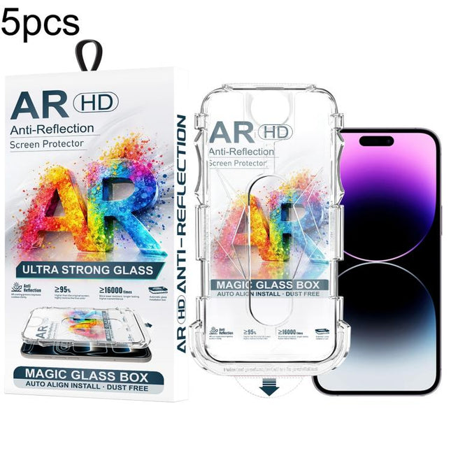 5pcs Easy Install Dust-proof Box AR HD Tempered Glass Film, For iPhone 17e / 16e / 14 / 13 Pro, For iPhone 17 Pro Max, For iPhone 17 Pro, For iPhone 17 / 16 Pro, For iPhone Air, For iPhone 16 Pro Max, For iPhone 16 Plus / 15 Plus, For iPhone 16 / 15   ...