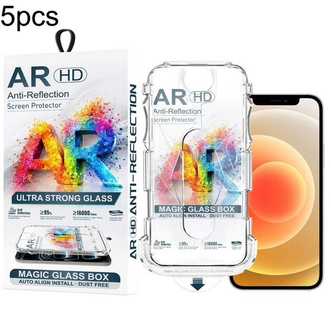 5pcs Easy Install Dust-proof Box AR HD Tempered Glass Film, For iPhone 17e / 16e / 14 / 13 Pro, For iPhone 17 Pro Max, For iPhone 17 Pro, For iPhone 17 / 16 Pro, For iPhone Air, For iPhone 16 Pro Max, For iPhone 16 Plus / 15 Plus, For iPhone 16 / 15   ...