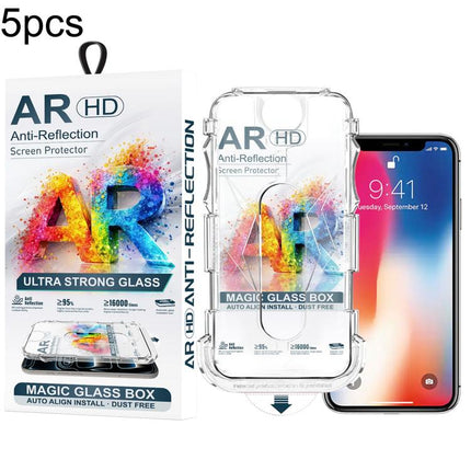 5pcs Easy Install Dust-proof Box AR HD Tempered Glass Film, For iPhone 17e / 16e / 14 / 13 Pro, For iPhone 17 Pro Max, For iPhone 17 Pro, For iPhone 17 / 16 Pro, For iPhone Air, For iPhone 16 Pro Max, For iPhone 16 Plus / 15 Plus, For iPhone 16 / 15   ...
