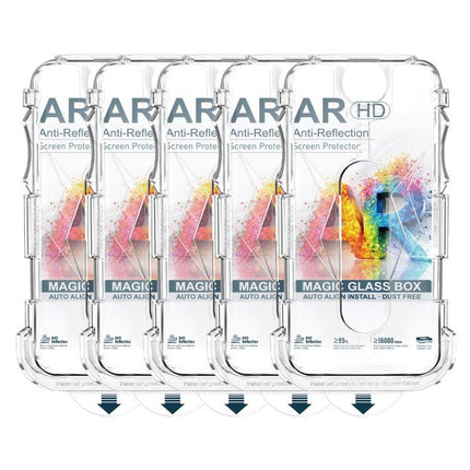 5pcs Easy Install Dust-proof Box AR HD Tempered Glass Film, For iPhone 17e / 16e / 14 / 13 Pro, For iPhone 17 Pro Max, For iPhone 17 Pro, For iPhone 17 / 16 Pro, For iPhone Air, For iPhone 16 Pro Max, For iPhone 16 Plus / 15 Plus, For iPhone 16 / 15   ...