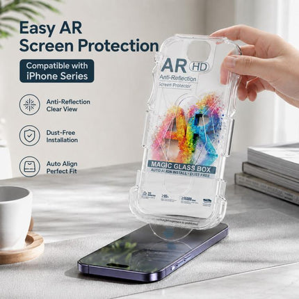 5pcs Easy Install Dust-proof Box AR HD Tempered Glass Film, For iPhone 17e / 16e / 14 / 13 Pro, For iPhone 17 Pro Max, For iPhone 17 Pro, For iPhone 17 / 16 Pro, For iPhone Air, For iPhone 16 Pro Max, For iPhone 16 Plus / 15 Plus, For iPhone 16 / 15   ...