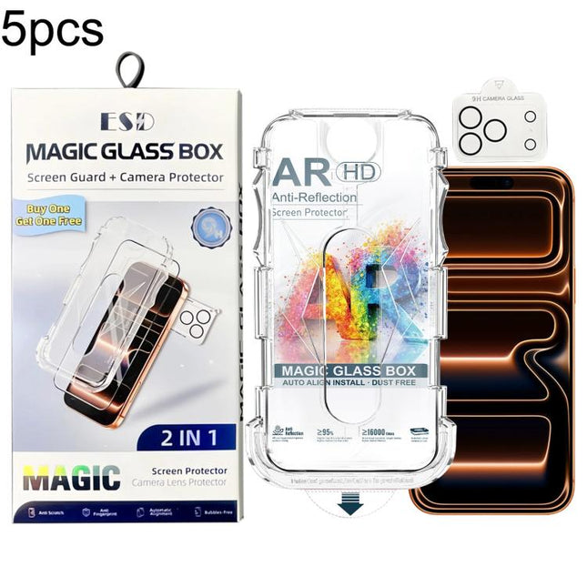 5pcs Easy Install Dust-proof Box AR HD Tempered Glass Film with Lens Film, For iPhone 17e / 16e, For iPhone 17 Pro Max, For iPhone 17 Pro, For iPhone 17, For iPhone Air, For iPhone 16 Pro Max, For iPhone 16 Pro, For iPhone 16 Plus, For iPhone 16       ...