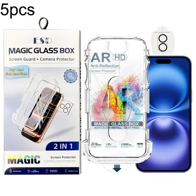 5pcs Easy Install Dust-proof Box AR HD Tempered Glass Film with Lens Film, For iPhone 17e / 16e, For iPhone 17 Pro Max, For iPhone 17 Pro, For iPhone 17, For iPhone Air, For iPhone 16 Pro Max, For iPhone 16 Pro, For iPhone 16 Plus, For iPhone 16       ...