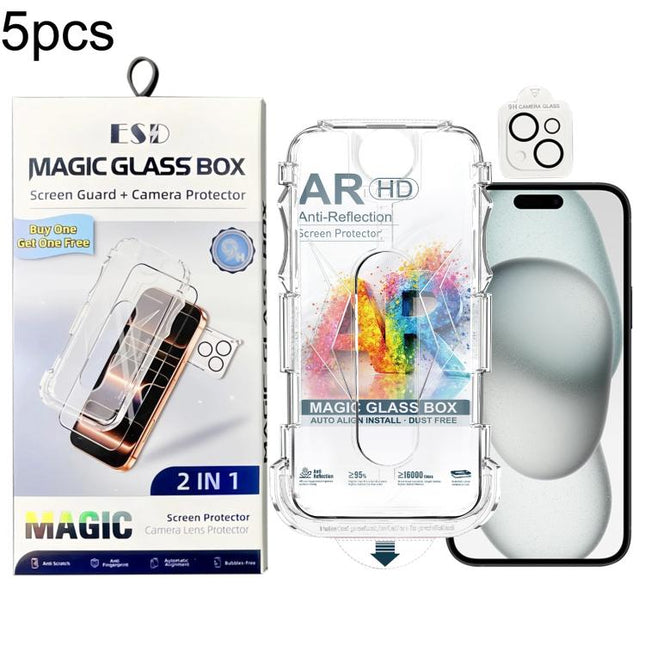 5pcs Easy Install Dust-proof Box AR HD Tempered Glass Film with Lens Film, For iPhone 17e / 16e, For iPhone 17 Pro Max, For iPhone 17 Pro, For iPhone 17, For iPhone Air, For iPhone 16 Pro Max, For iPhone 16 Pro, For iPhone 16 Plus, For iPhone 16       ...