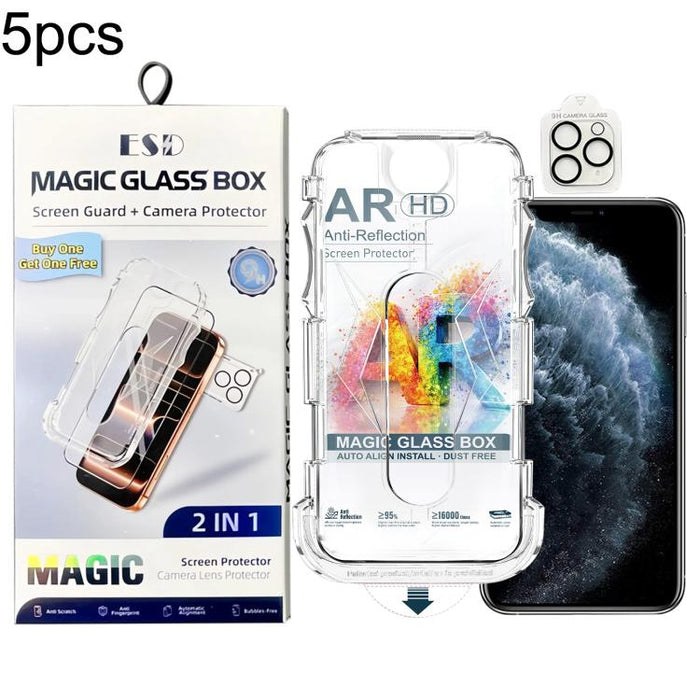 5pcs Easy Install Dust-proof Box AR HD Tempered Glass Film with Lens Film, For iPhone 11 Pro, For iPhone X / XS, For iPhone XR, For iPhone XS Max