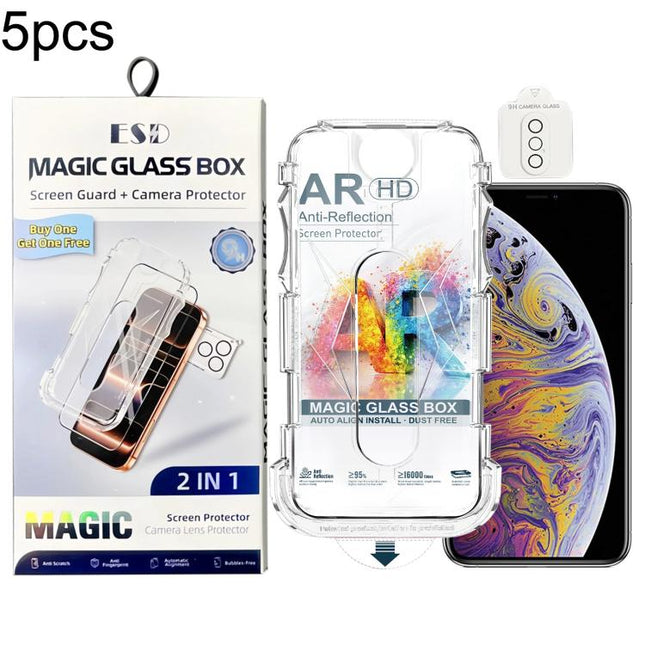 5pcs Easy Install Dust-proof Box AR HD Tempered Glass Film with Lens Film, For iPhone 11 Pro, For iPhone X / XS, For iPhone XR, For iPhone XS Max