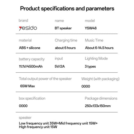 Yesido YSW48 65W High Power Portable Bluetooth Speaker, YSW48