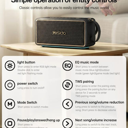 Yesido YSW48 65W High Power Portable Bluetooth Speaker, YSW48