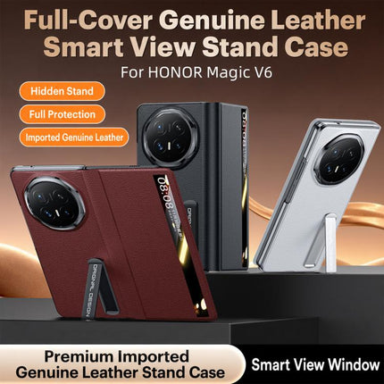 All-inclusive Smart View Window Genuine Leather Phone Case, For Honor Magic V6