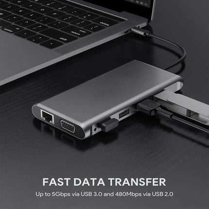 12 in 1 HDMI x2 + USB3.0 + USB2.0 + PD Charging + VGA + RJ45 + 3.5mm Jack + TF/SD x2 Type-C / USB-C HUB Docking Station