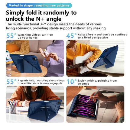 Tri-fold Pivot Holder Flip Vegan Leather Tablet Case with Pen Slot, For iPad Air 11 2026 / 2025 / 2024, For iPad 2025 / 2022