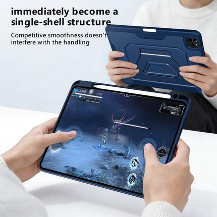 Tri-fold Pivot Holder Flip Vegan Leather Tablet Case with Pen Slot, For iPad Air 11 2026 / 2025 / 2024, For iPad 2025 / 2022
