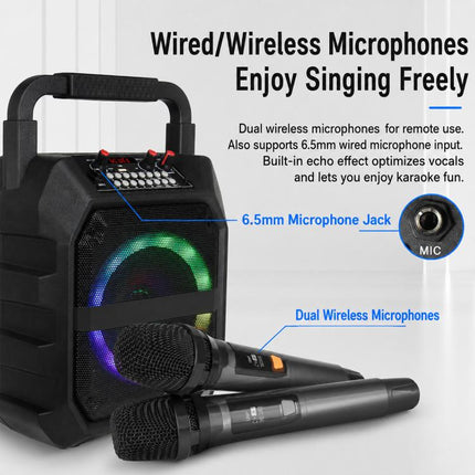 K6S Outdoor Portable Wireless Bluetooth Speaker with 2pcs Microphone, with 2pcs Microphone