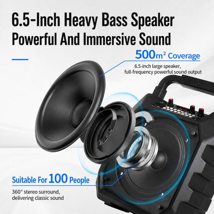 K6S Outdoor Portable Wireless Bluetooth Speaker with 2pcs Rechargeable Microphones, with 2pcs Rechargeable Microphones