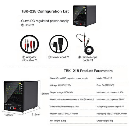 TBK TBK-218 30V / 10A Intelligent Control Curved DC Regulated Power Supply with Pointer Meter, AU Plug, EU Plug, US Plug, UK Plug