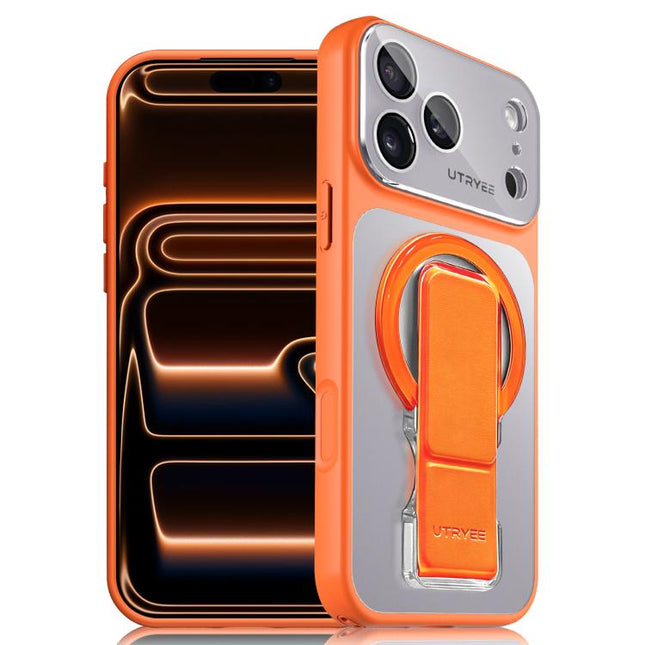 UTRYEE Colorful Silver Magnetic Phone Case with PU Fold Holder, For iPhone 17 Pro Max, For iPhone 17 Pro, For iPhone 17, For iPhone 16 Pro Max