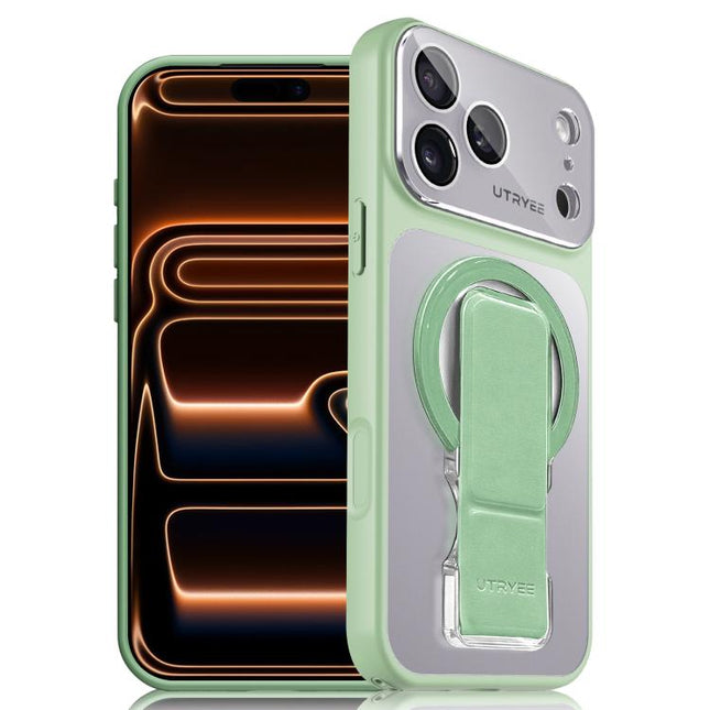 UTRYEE Colorful Silver Magnetic Phone Case with PU Fold Holder, For iPhone 17 Pro Max, For iPhone 17 Pro, For iPhone 17, For iPhone 16 Pro Max