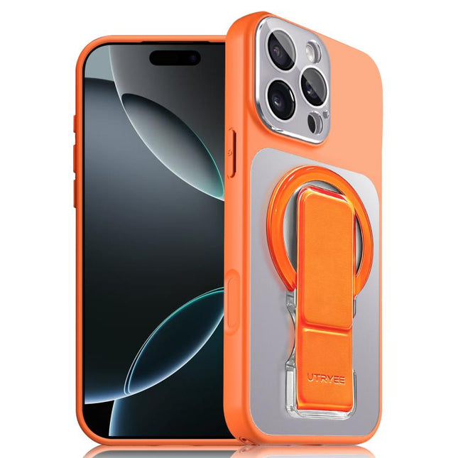 UTRYEE Colorful Silver Magnetic Phone Case with PU Fold Holder, For iPhone 16 Pro, For iPhone 16, For iPhone 15 Pro Max, For iPhone 15 Pro