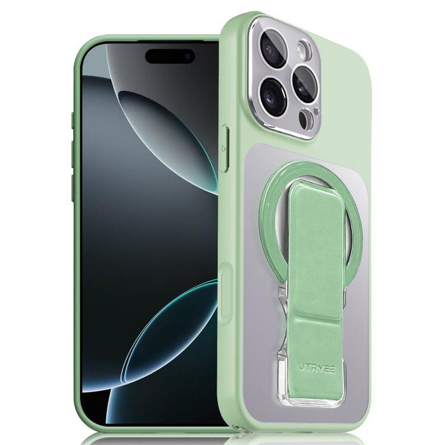 UTRYEE Colorful Silver Magnetic Phone Case with PU Fold Holder, For iPhone 16 Pro, For iPhone 16, For iPhone 15 Pro Max, For iPhone 15 Pro