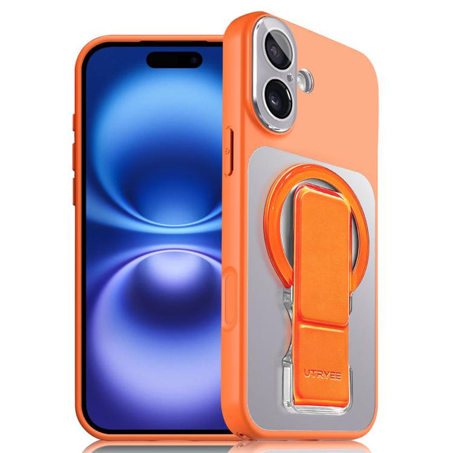 UTRYEE Colorful Silver Magnetic Phone Case with PU Fold Holder, For iPhone 16 Pro, For iPhone 16, For iPhone 15 Pro Max, For iPhone 15 Pro