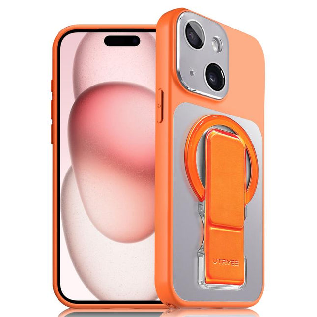 UTRYEE Colorful Silver Magnetic Phone Case with PU Fold Holder, For iPhone 15, For iPhone 14, For iPhone 14 Pro, For iPhone 14 Pro Max