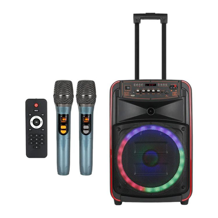 N-625 Outdoor Karaoke 12-inch Woofer RGB Portable Trolley Bluetooth Speaker with Dual Wireless Mic, US Plug, EU Plug, UK Plug