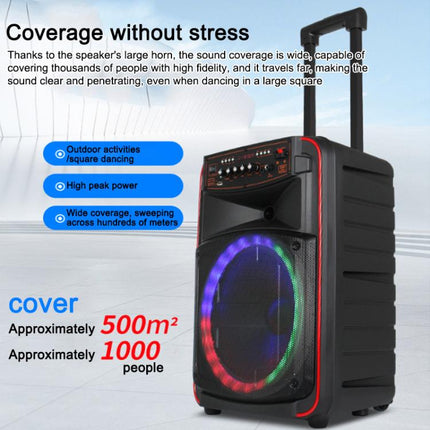 N-625 Outdoor Karaoke 12-inch Woofer RGB Portable Trolley Bluetooth Speaker with Dual Wireless Mic, US Plug, EU Plug, UK Plug