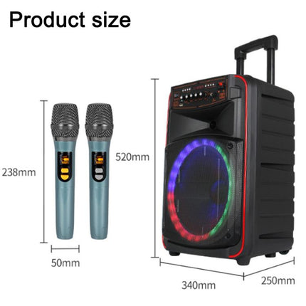 N-625 Outdoor Karaoke 12-inch Woofer RGB Portable Trolley Bluetooth Speaker with Dual Wireless Mic, US Plug, EU Plug, UK Plug
