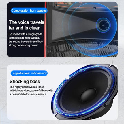 N-625 Outdoor Karaoke 12-inch Woofer RGB Portable Trolley Bluetooth Speaker with Dual Wireless Mic, US Plug, EU Plug, UK Plug