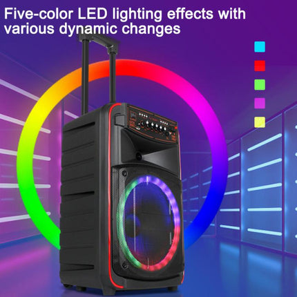 N-625 Outdoor Karaoke 12-inch Woofer RGB Portable Trolley Bluetooth Speaker with Dual Wireless Mic, US Plug, EU Plug, UK Plug