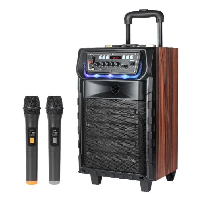 N-810 Outdoor Karaoke 8-inch Woofer RGB Trolley Bluetooth Speaker with Dual Wireless Mic, US Plug, EU Plug, UK Plug