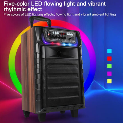 N-810 Outdoor Karaoke 8-inch Woofer RGB Trolley Bluetooth Speaker with Dual Wireless Mic, US Plug, EU Plug, UK Plug