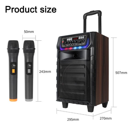 N-810 Outdoor Karaoke 8-inch Woofer RGB Trolley Bluetooth Speaker with Dual Wireless Mic, US Plug, EU Plug, UK Plug