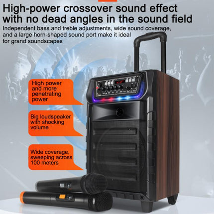 N-810 Outdoor Karaoke 8-inch Woofer RGB Trolley Bluetooth Speaker with Dual Wireless Mic, US Plug, EU Plug, UK Plug