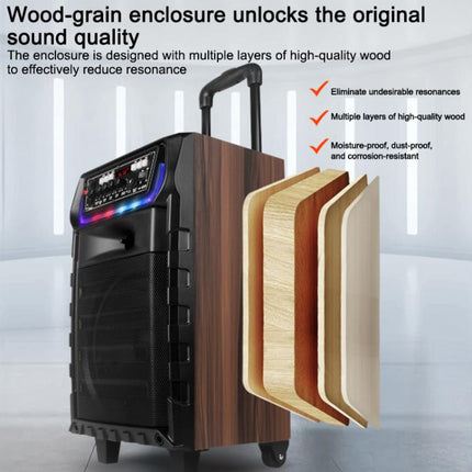 N-810 Outdoor Karaoke 8-inch Woofer RGB Trolley Bluetooth Speaker with Dual Wireless Mic, US Plug, EU Plug, UK Plug