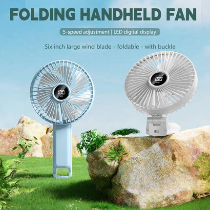 F7 Large Folding Handheld Fan with LED Digital Display