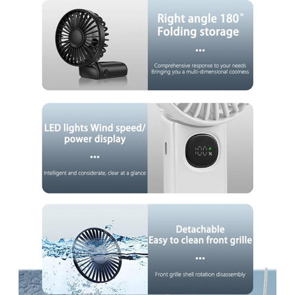 F11 Folding Handheld Fan with LED Display & Lanyard