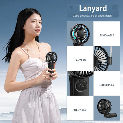 F11 Folding Handheld Fan with LED Display & Lanyard