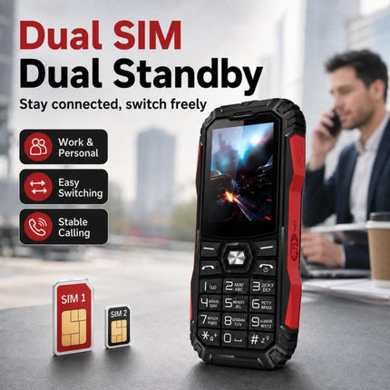 HE248 Rugged Style Phone, 2.4 inch, 3D Keys Network: 2G, Dual SIM, BT, Torch, Russian Keyboard, EU Plug, US Plug, UK Plug