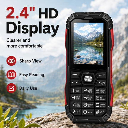 HE248 Rugged Style Phone, 2.4 inch, 3D Keys Network: 2G, Dual SIM, BT, Torch, Russian Keyboard, EU Plug, US Plug, UK Plug