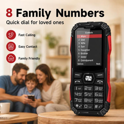 HE248 Rugged Style Phone, 2.4 inch, 3D Keys Network: 2G, Dual SIM, BT, Torch, Russian Keyboard, EU Plug, US Plug, UK Plug