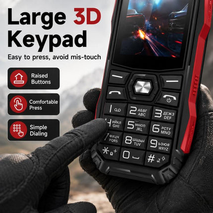 HE248 Rugged Style Phone, 2.4 inch, 3D Keys Network: 2G, Dual SIM, BT, Torch, Russian Keyboard, EU Plug, US Plug, UK Plug