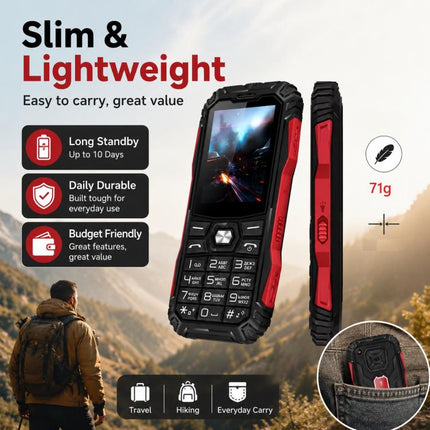 HE248 Rugged Style Phone, 2.4 inch, 3D Keys Network: 2G, Dual SIM, BT, Torch, Russian Keyboard, EU Plug, US Plug, UK Plug
