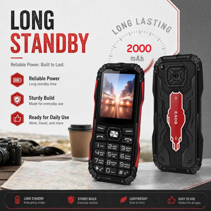 HE248 Rugged Style Phone, 2.4 inch, 3D Keys Network: 2G, Dual SIM, BT, Torch, Russian Keyboard, EU Plug, US Plug, UK Plug