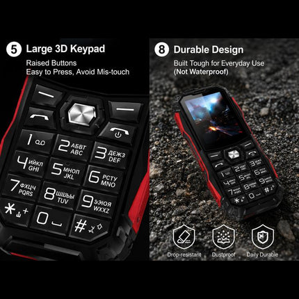 HE248 Rugged Style Phone, 2.4 inch, 3D Keys Network: 2G, Dual SIM, BT, Torch, Russian Keyboard, EU Plug, US Plug, UK Plug