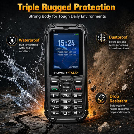 HP219 IP68 Rugged Phone, 2.4 inch, SC6531E, Network: 2G, BT, FM, SOS, Torch, EU Plug, US Plug, UK Plug